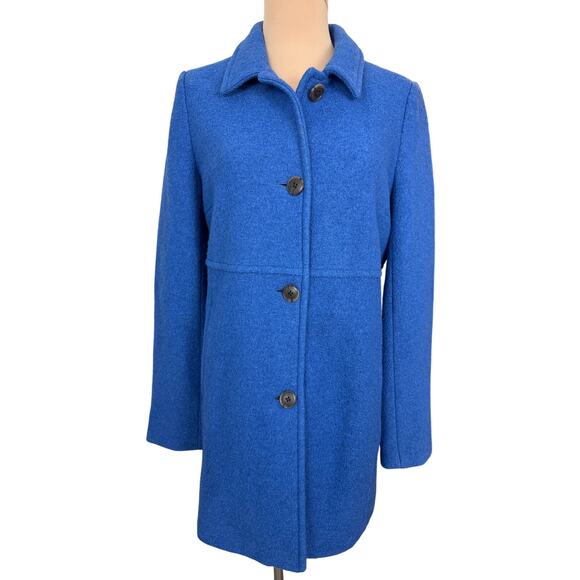 Lands’ End Wool Blend Coat 6 Blue Mid-Length Button Front